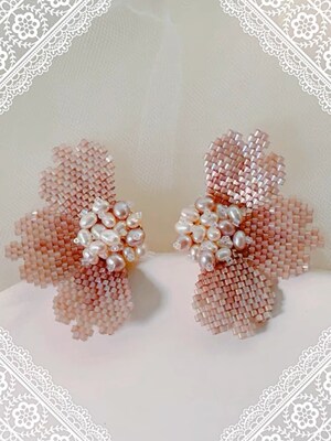 Luxury Peony French Beading  Earrings, Floral Jewelry, Gift for Her - image2
